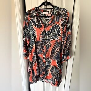 Sits must Coral & Navy Palm Leaf Button-Up Shirt Dress